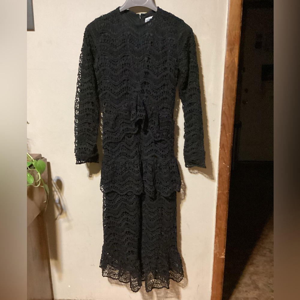 Beautiful Elegant Black Formal Crochet Dress with Flouncing by EPIC! Size M 
NWT